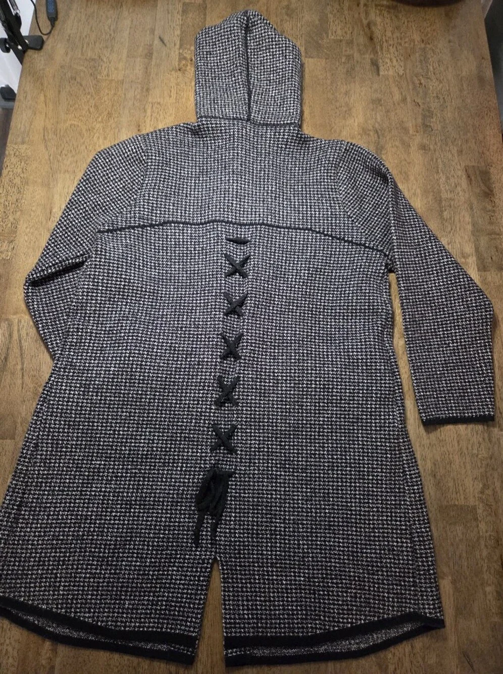 Hooded Long Knit Detailed Back And Pockets Coatigan - Picture 2 of 11